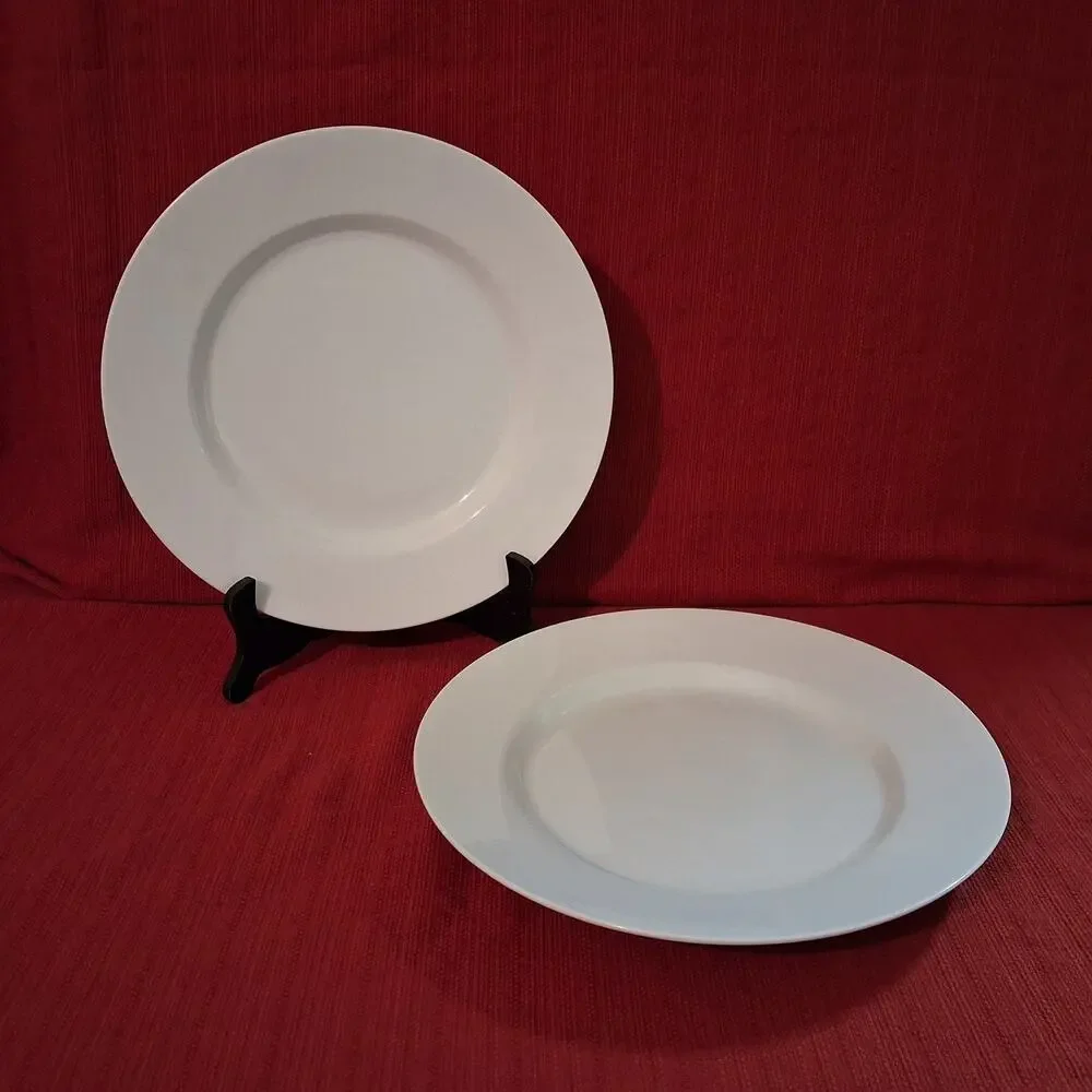 Pottery Barn Great White Porcelain 12” Rimmed Dinner Chop Plates (Lot of 2)